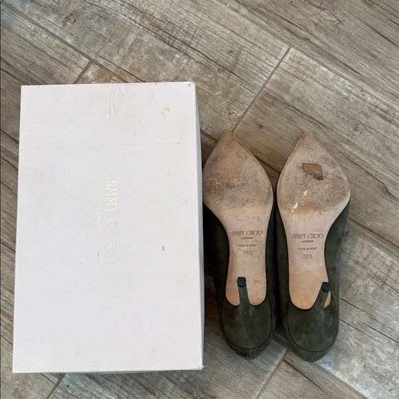 Jimmy Choo Patent Suede Black/Military 3” Heels - Picture 8 of 8